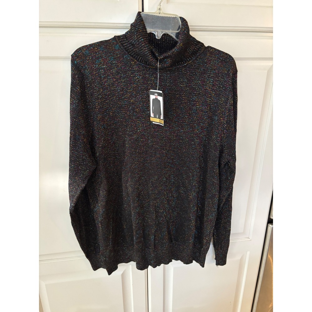 Joseph A Womens XXL Black Party Lurex Metallic Turtleneck Sweater NWT 314830